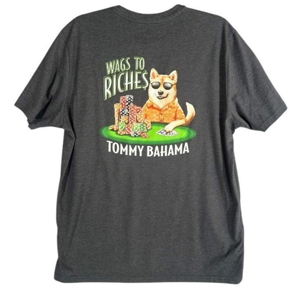 Tommy Bahama Wags to Riches Poker Dog Graphic Pocket T-Shirt Mens Medium Gray